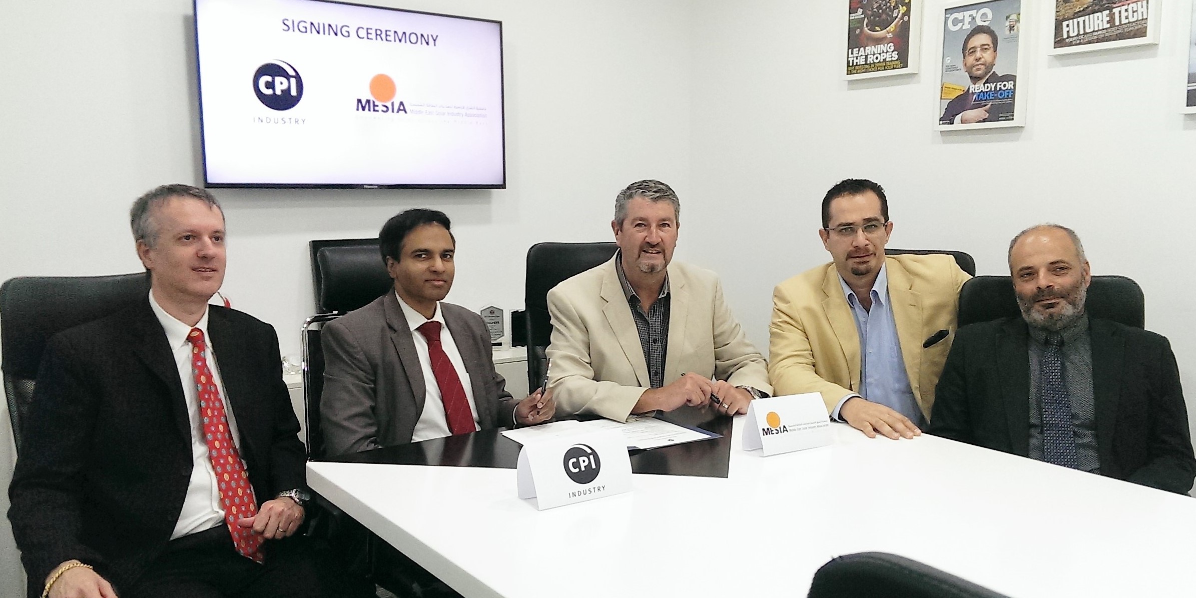 L-R: Frederic Paille, Managing Director, CPI Industry; B Surendar, Editorial Director, CPI Industry; James Stewart, Vice-President, MESIA; Hadi Tahboub, President, MESIA and Dr. Toufic Hawat, Research Director, MESIA