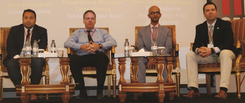 L-R: Alexander Castellanos, WSP | Parsons Brinckerhoff; Peter Van Gorp, Tebodin Middle East; Majed Almejmaj, Burohappold Engineering; Aaron Vanney, Jensen Hughes