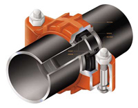 Coupling housings engage the groove and encase a pressure responsive gasket that creates a seal unified joint.