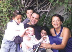 With his family