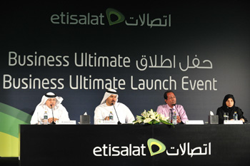 From left to right: Abdulla Hashim, Senior Vice President, ICT, Etisalat; Khalifa Al Shamsi, Chief Digital Services Officer, Etisalat; John Lincoln, Senior Vice President - Business Marketing, Etisalat and Fayzah A AlNuaimi - VP – SC & SMB NE, Sales Consumer-SMB, Etisalat